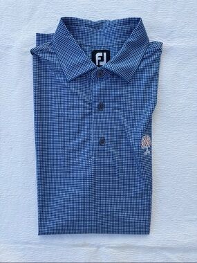 NWOT FootJoy Royal Blue Micro-Check Golf Polo Orange Tree Golf Club M